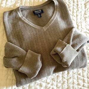 Vintage G.H bass ribbed v neck sweater tan beige shaker knit size XL 100% Cotton